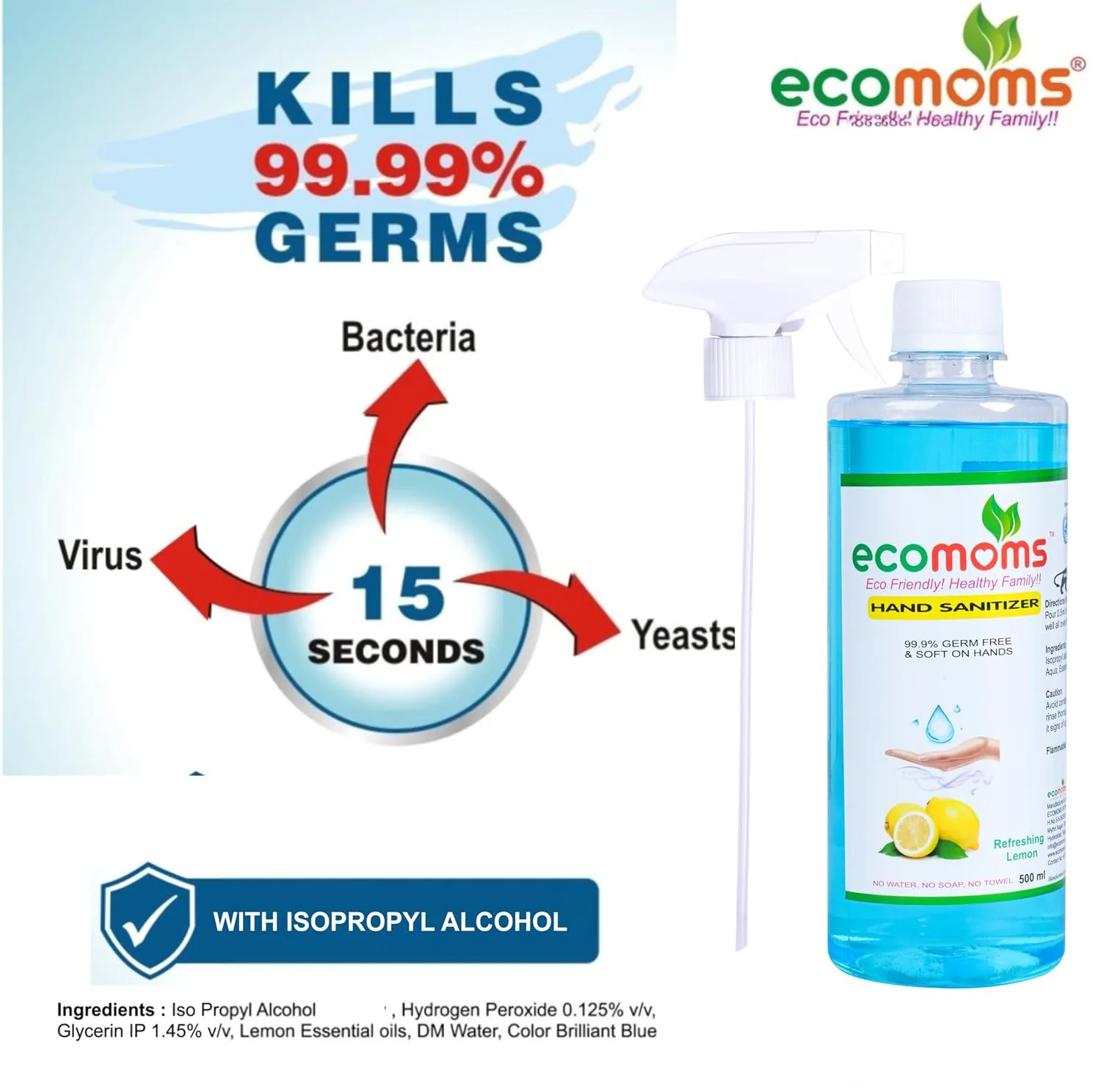 In-Depth Review: best hand sanitizer bulk - Ecomoms Hand Sanitizer 500ml 99.99% Effective Against Germs -75% Alcohol | Skin Friendly and Safe for Kids 5 Ecomoms Hand Sanitizer 500m - view 4
