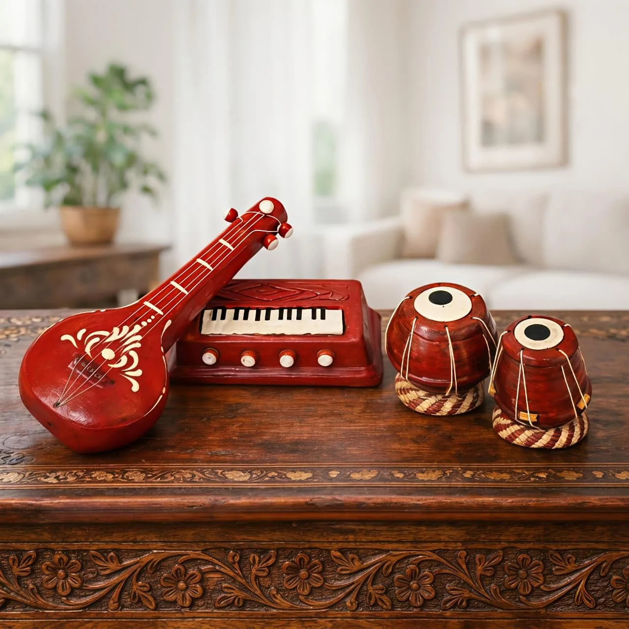 In-Depth Review: best terracotta home decor - Premium Terracotta Clay Miniature Musical Instruments Combo | Handmade Clay Tabla Veena Harmonium Showpi 6 Premium Terracotta Clay Min - view 5