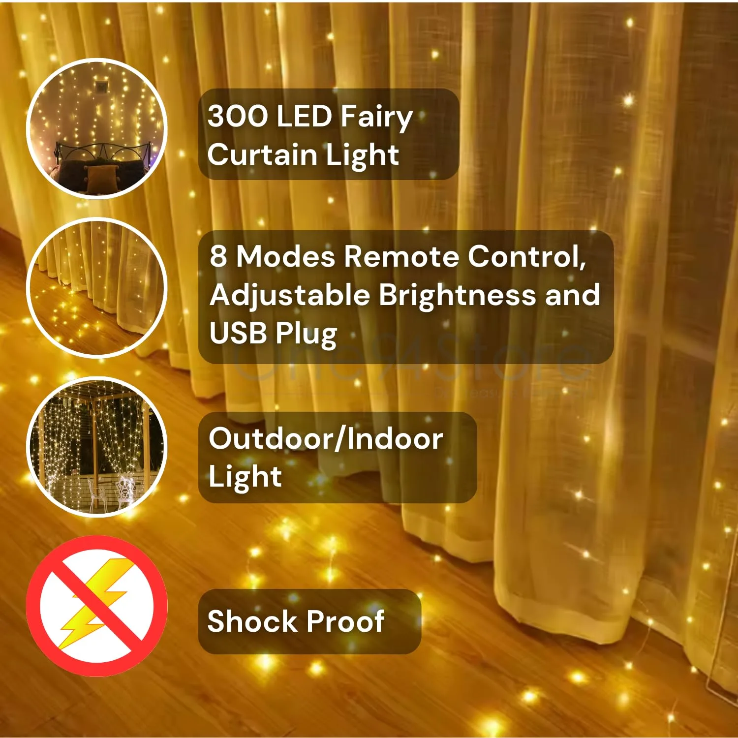 In-Depth Review: best fairy lights decoration - One94Store Plastic Fairy Curtain String Lights for Wall Decoration, Warm White USB Powered 300 LEDR 5 One94Store Plastic Fairy Curta - view 4