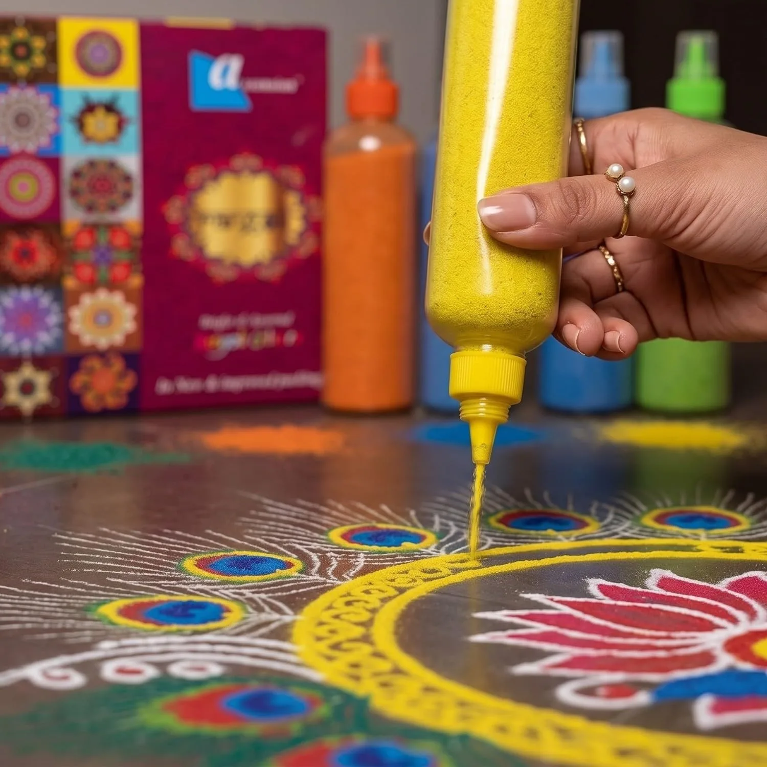 In-Depth Review: best rangoli stencils - Ascension 10 Rangoli Powder Colors Bottles 4 Stencils and 2 Fillers Design Creativity Diwali Decoration Item 8 Ascension 10 Rangoli Powder C - view 7