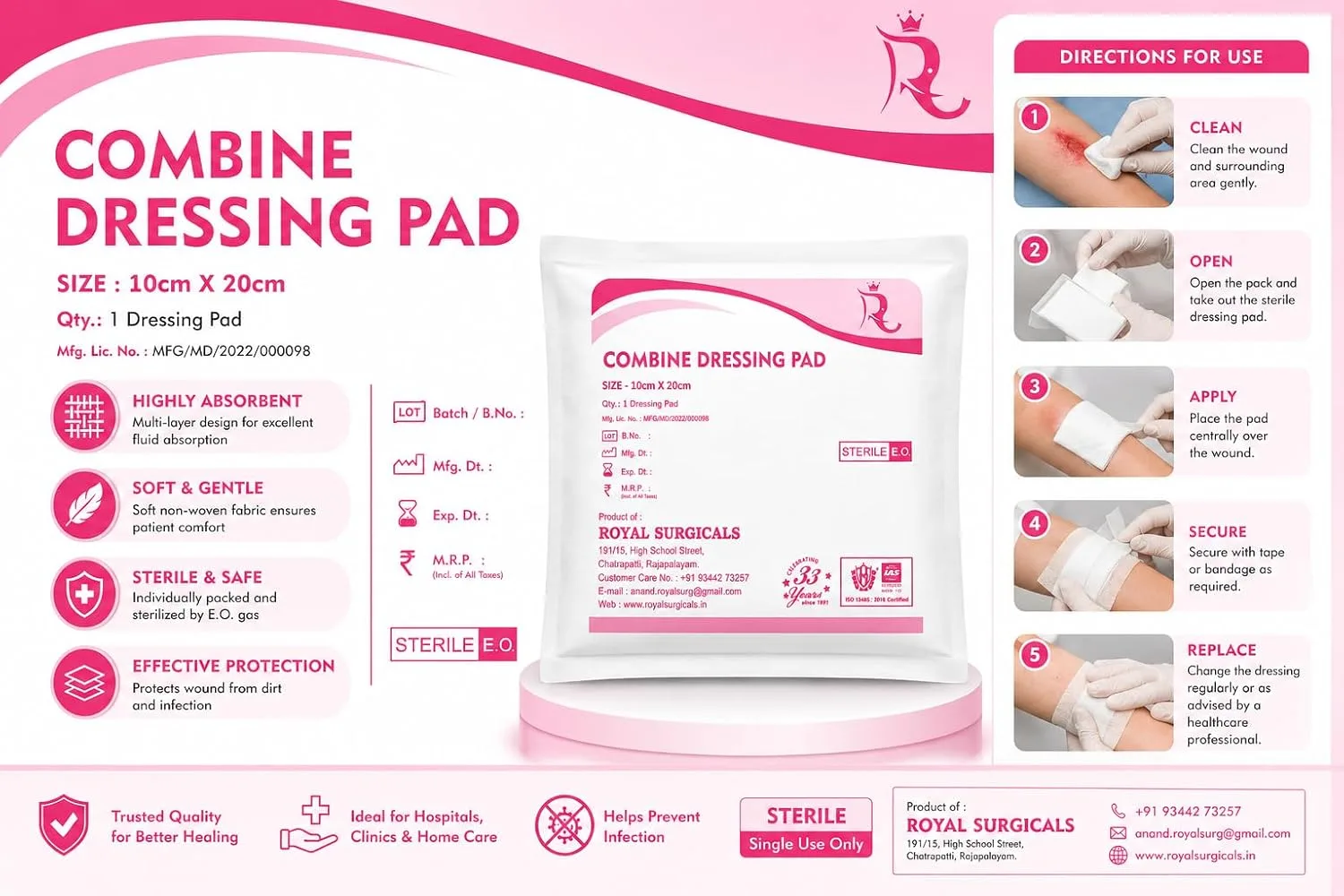 best first aid kit home - Combine Dressing Pads: Sterile, 10 5 Combine Dressing Pads: Ster - view 5