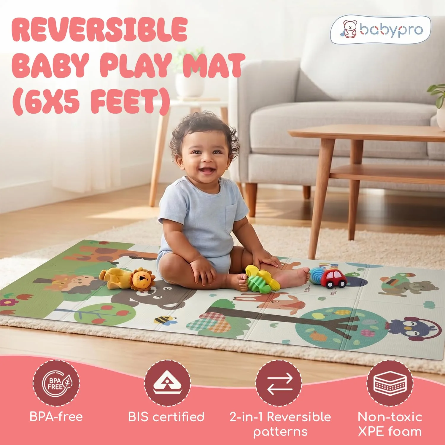 In-Depth Review: best baby playmat foam - BabyPro 5mm Reversible Baby Playmat, 6 x 5 ft Foldable Mat, Growing Tails | | best baby playmat foam 3 BabyPro 5mm Reversible Baby - view 2