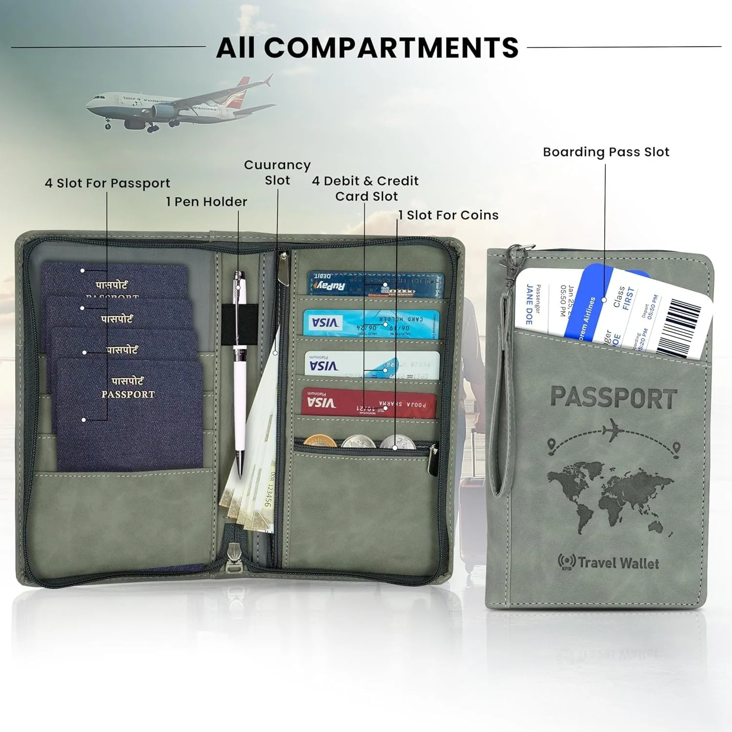 In-Depth Review: best travel document holder - Storite RFID Blocking PU Leather Travel Passport Holder, 23x14x3 Cm Grey 4 Storite RFID Blocking PU Le - view 3