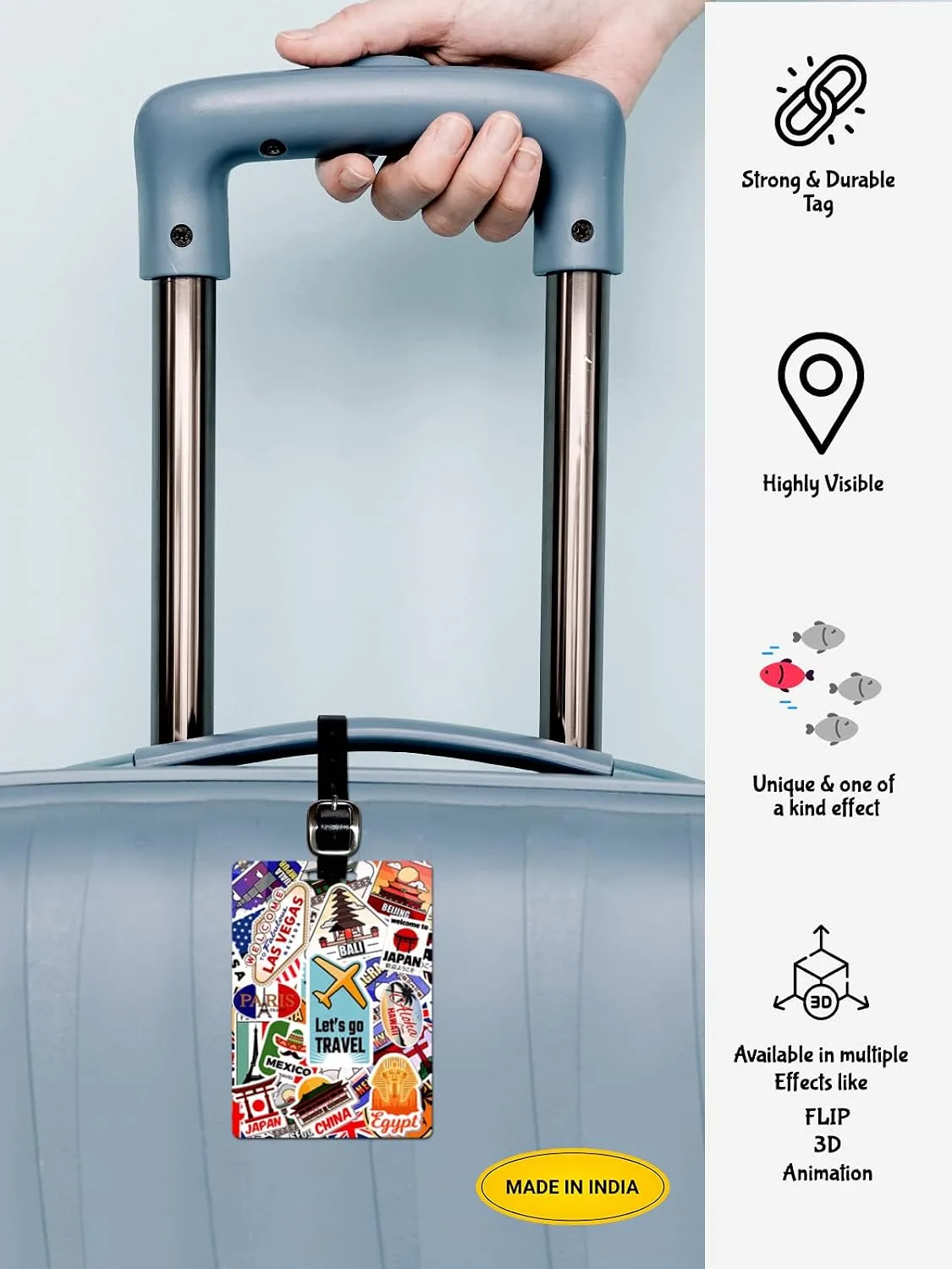 In-Depth Review: best luggage tag set - 3D Lenticular Luggage Tag Set of 2 | World Famous Stamp Sticker + Paper Plane Quote | Luggage/Bag/Travel ID La 6 3D Lenticular Luggage - view 5