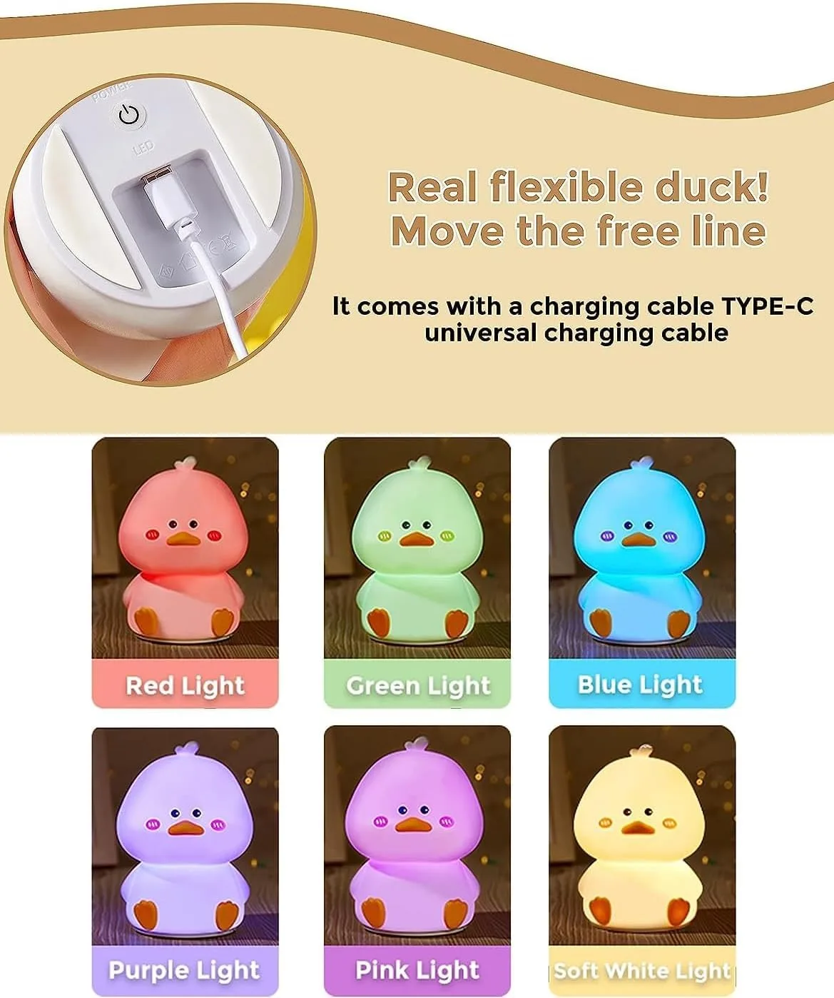 In-Depth Review: best baby night lamp - TOYTONIC Silicone Duck Night Light for Kids – Rechargeable Touch Led Lamp | Color Changing, Soft Bedside Lig 6 TOYTONIC Silicone Duck Night - view 5