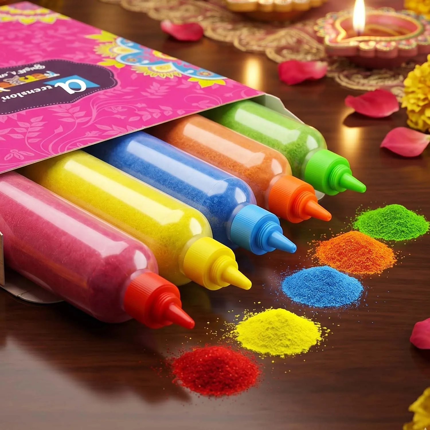 In-Depth Review: best rangoli stencils - Ascension 10 Rangoli Powder Colors Bottles 4 Stencils and 2 Fillers Design Creativity Diwali Decoration Item 3 Ascension 10 Rangoli Powder C - view 2