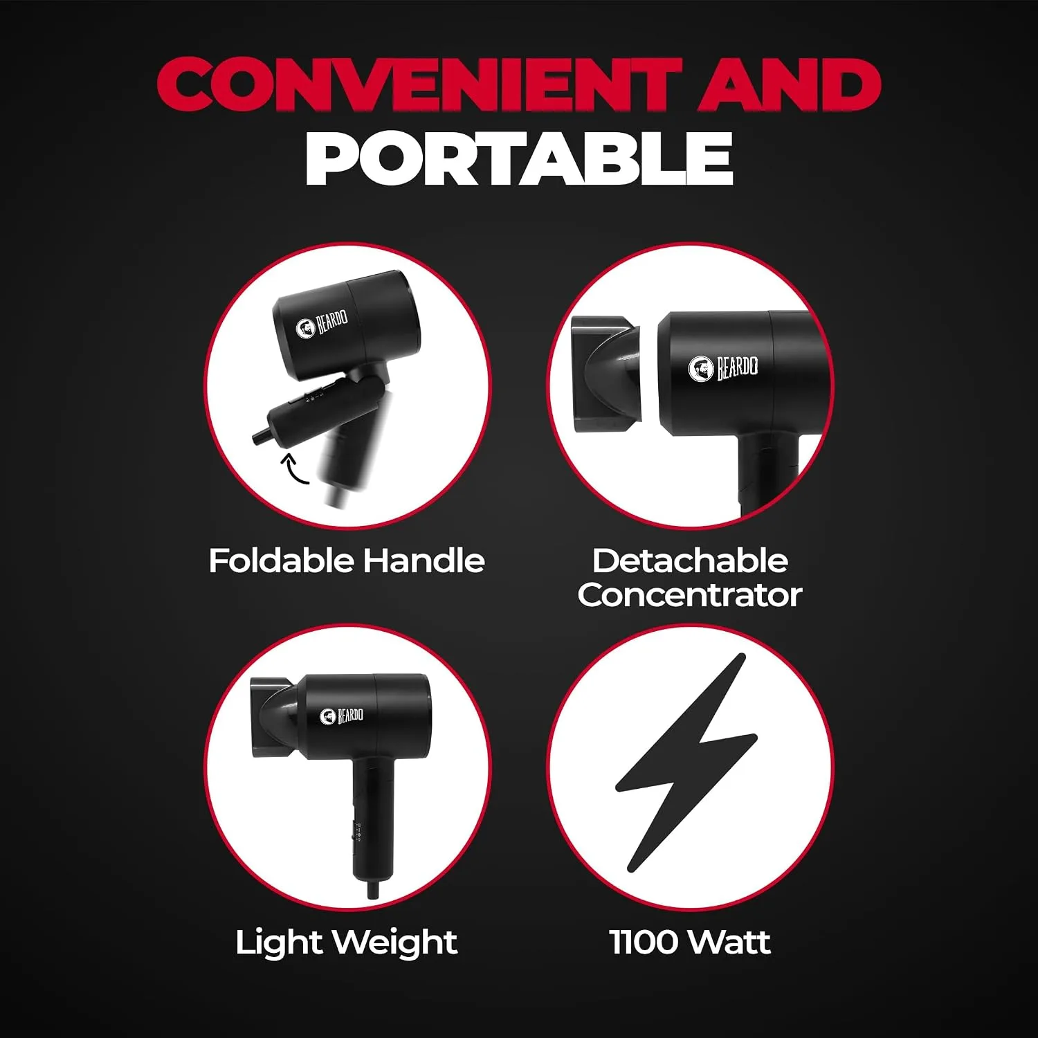 In-Depth Review: best travel hair dryer - BEARDO Styling Gun Ultra Compact Hair Dryer | 1100 Watts Foldable Hair Dryer | 3 Heat 2 Speed Setting | Trav 9 BEARDO Styling Gun Ultra C - view 8