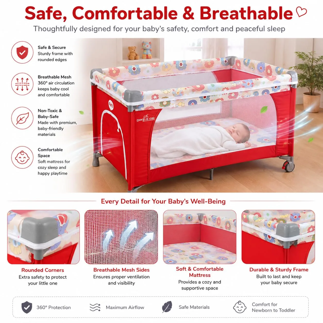 In-Depth Review: best baby crib bed - Safe-O-Kid Baby Cot Foldable with Travel Bag | 2-in-1 Baby Playpen & Cot | 1 Year Warranty | Portable Baby Crib 6 Safe-O-Kid Baby Cot Foldable w - view 5