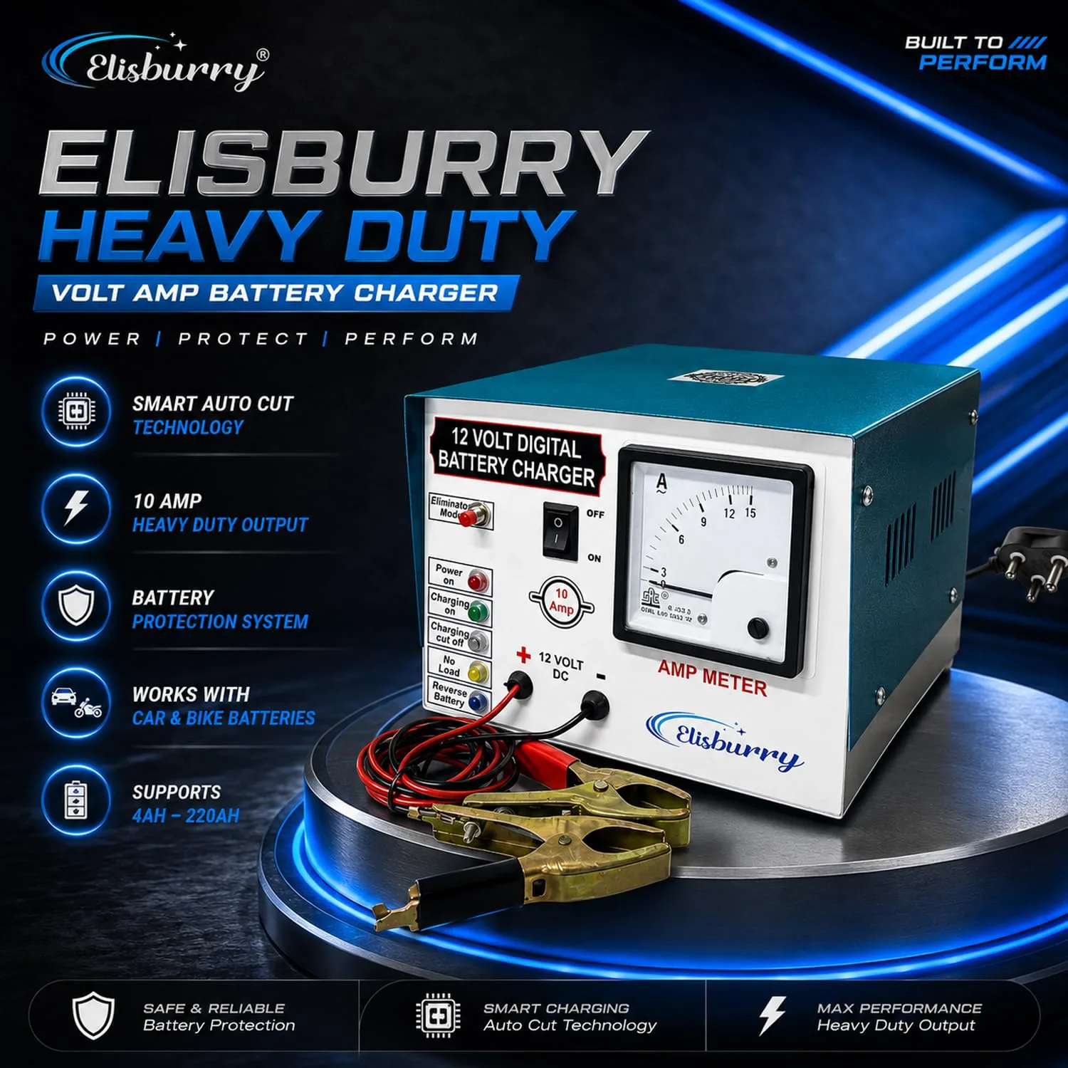 In-Depth Review: best car battery - ELISBURRY Heavy Duty Volt Amp Battery Charger for Car & Bike – Auto Cut, Compatible with 4AH to 220AH B 8 ELISBURRY Heavy Duty Volt Amp - view 7