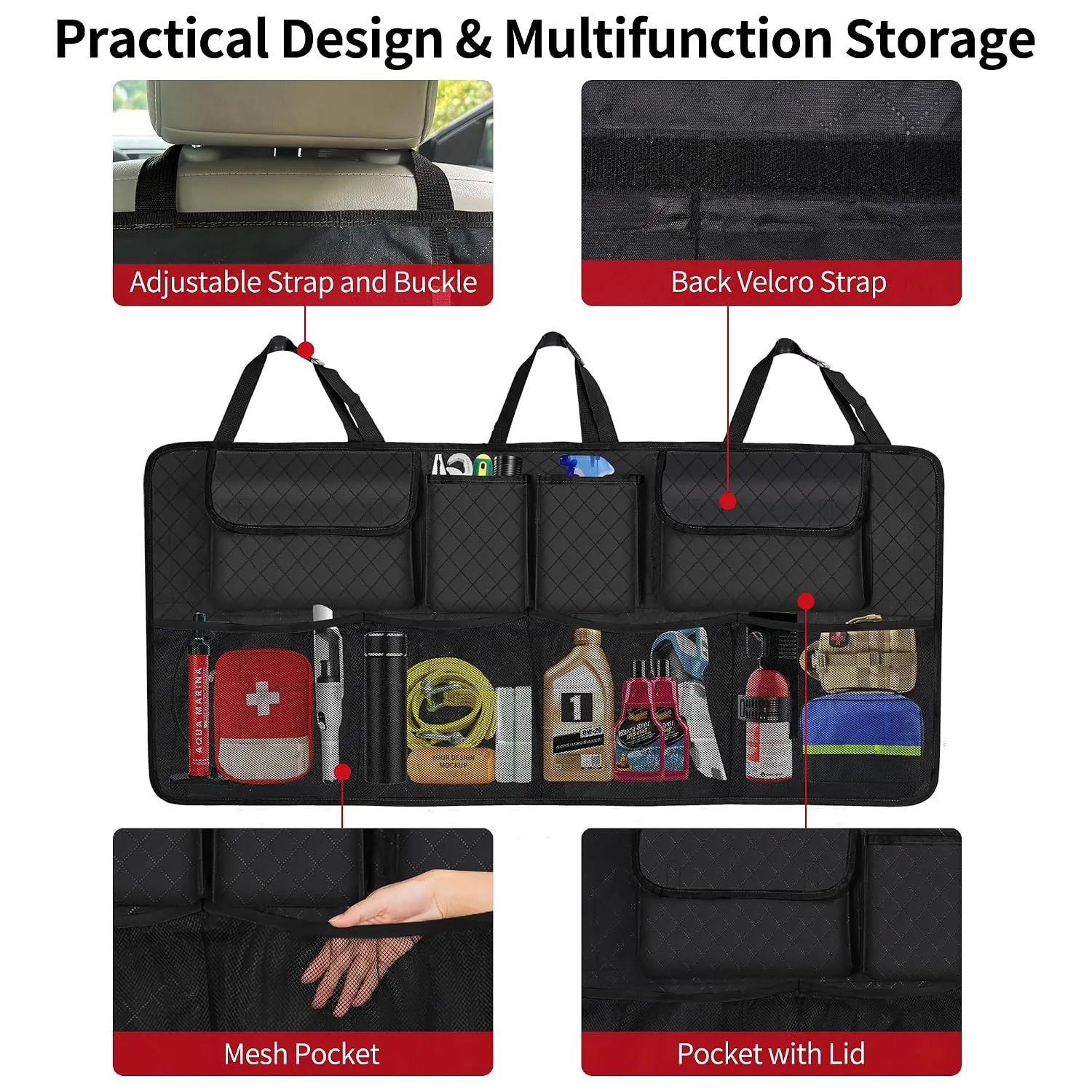 In-Depth Review: best car organizer trunk - Car Trunk Organizer and Storage, Large Capacity Backseat Hanging Storage Accessories, Backseat Car Organiz 4 Car Trunk Organizer and - view 3