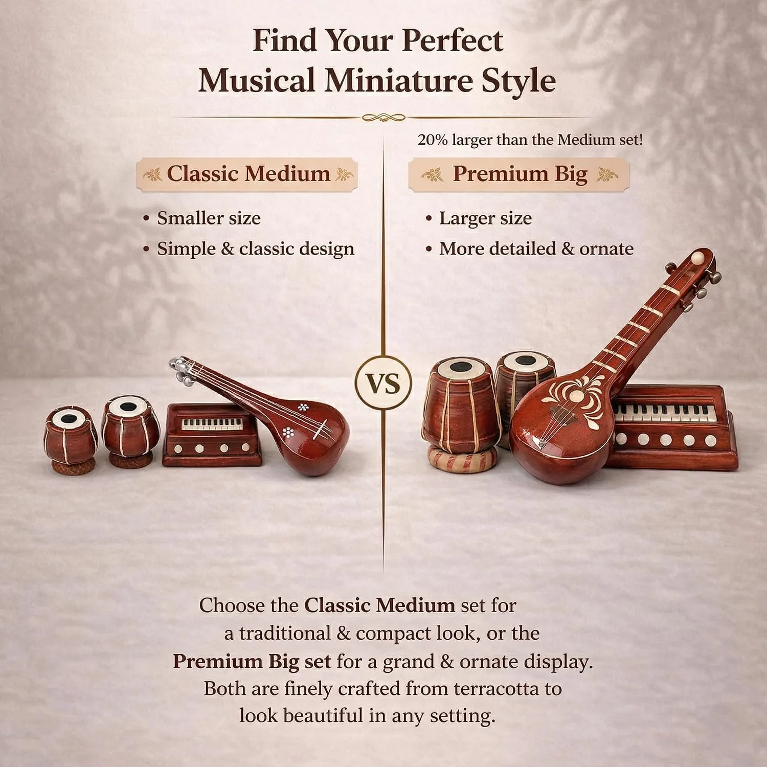 In-Depth Review: best terracotta home decor - Premium Terracotta Clay Miniature Musical Instruments Combo | Handmade Clay Tabla Veena Harmonium Showpi 8 Premium Terracotta Clay Min - view 7