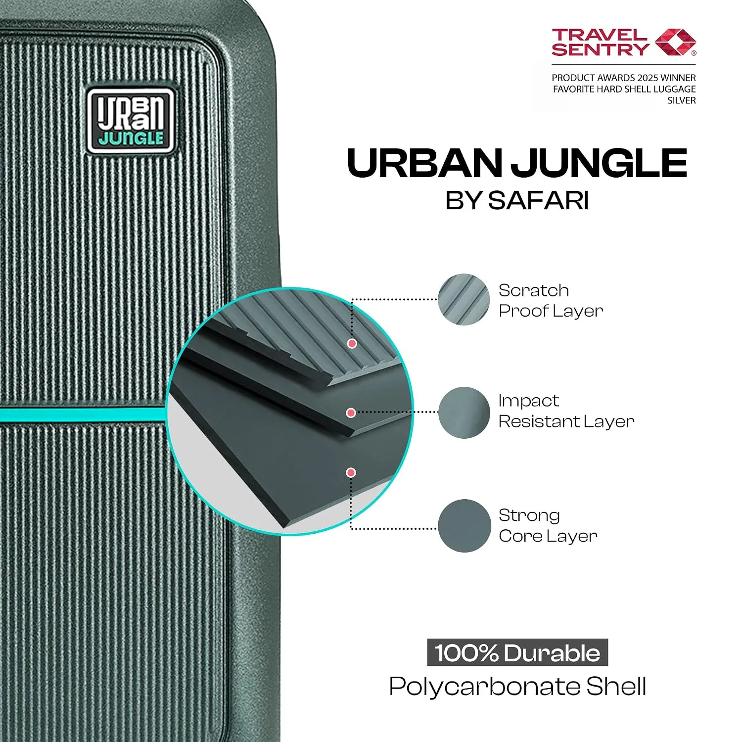 In-Depth Review: best soft luggage bag - Urban Jungle by Safari Cabin,The Caliber (55cm) Trolley,44L Capacity Hard Sided Polycarbonate Small Suitcase 3 Urban Jungle by Safari Ca - view 2