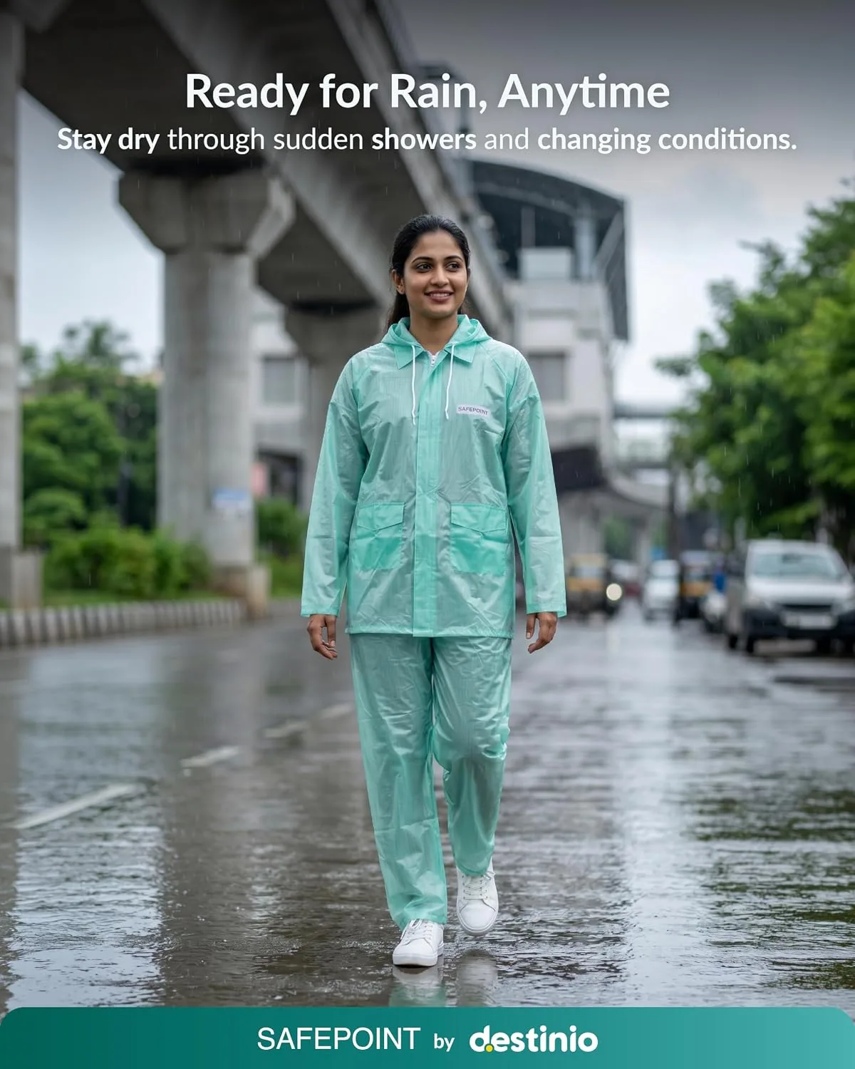 In-Depth Review: best bike rain suit - Destinio Rainsuit Jacket & Pant Set | PVC Waterproof Poncho Raincoat for Men Women | Hooded Full Body Rain 6 best bike rain suit view 4