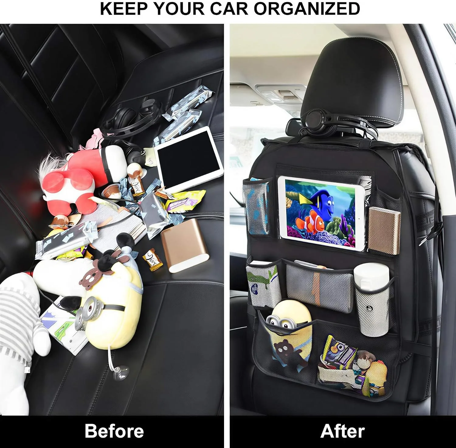 In-Depth Review: best car back seat organizer - ONE PIX Backseat Car Organizer Mats Back Seat Organizers and Storage Bag with Touch Screen Tablet Hold 6 ONE PIX Backseat Car Or - view 5
