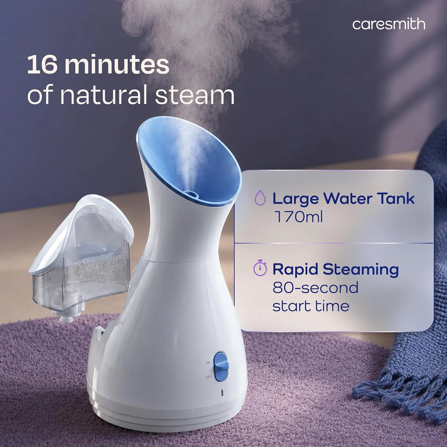 In-Depth Review: best face steamer machine - CARESMITH 2 In 1 Face Steamer + Steamer For Cold & Cough | 16 Mins Of Natural Steam With 170Ml Large 3 CARESMITH 2 In 1 Face Steamer - view 2