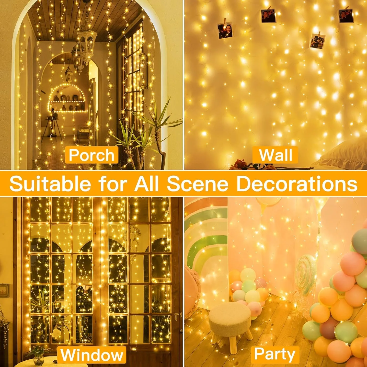 In-Depth Review: best fairy lights decoration - One94Store Plastic Fairy Curtain String Lights for Wall Decoration, Warm White USB Powered 300 LEDR 9 One94Store Plastic Fairy Curta - view 8