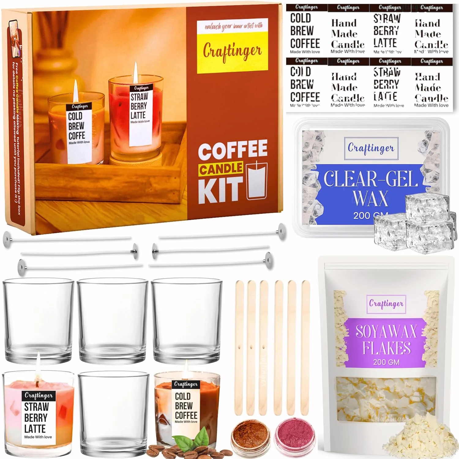 In-Depth Review: best candle making kit - Craftinger DIY Candle Making Kit – Complete Set With 400Gm SOYA Wax, Gel Wax, Jars, Wicks, Pigments, A 2 best candle making kit