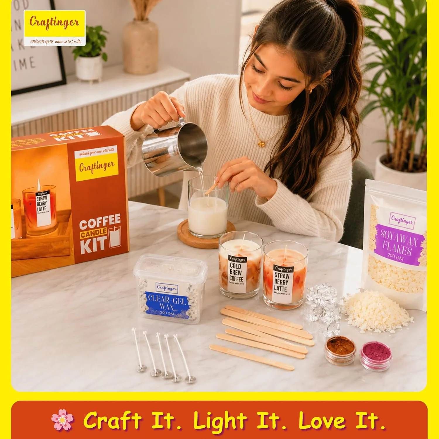 In-Depth Review: best candle making kit - Craftinger DIY Candle Making Kit – Complete Set With 400Gm SOYA Wax, Gel Wax, Jars, Wicks, Pigments, A 5 Craftinger DIY Candle Making K - view 4