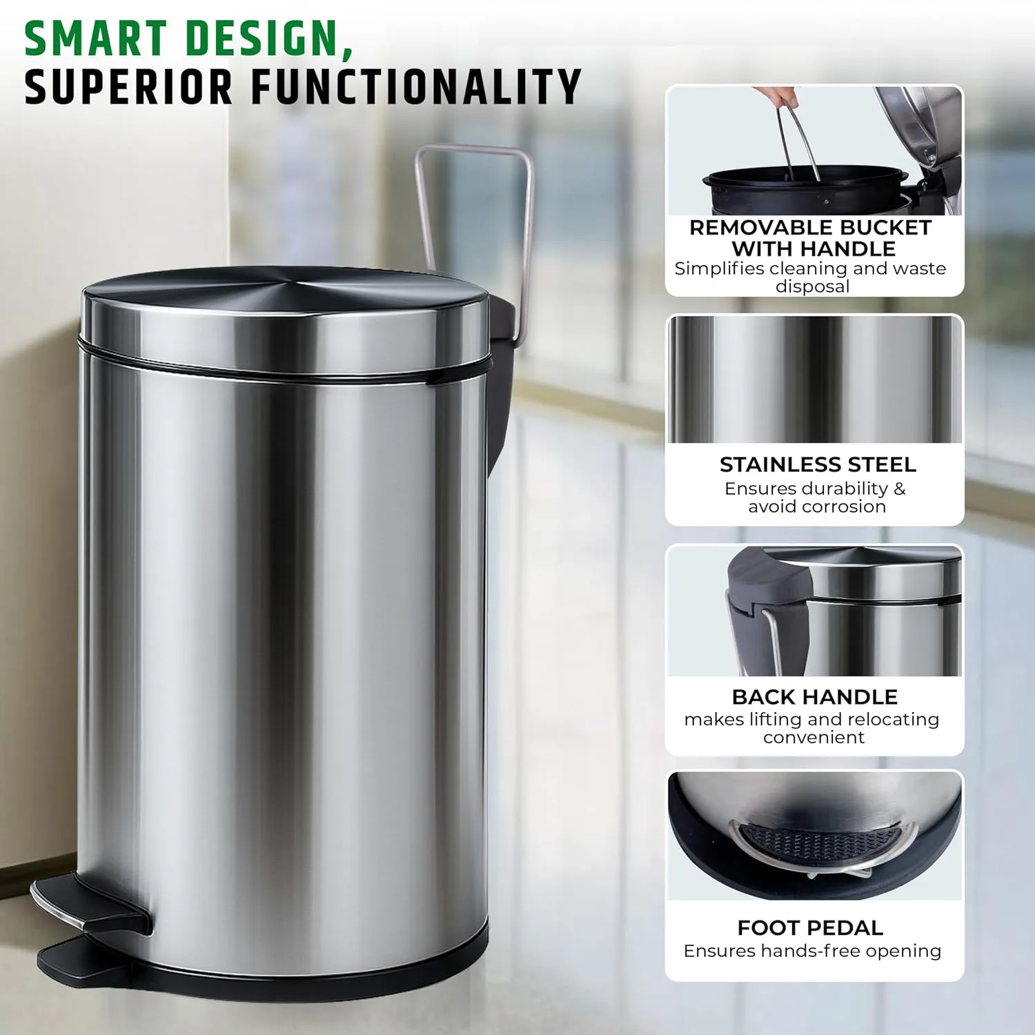 best trash can kitchen - Robustt Dustbin with Pedal – 2 Robustt Dustbin with Pedal - view 2