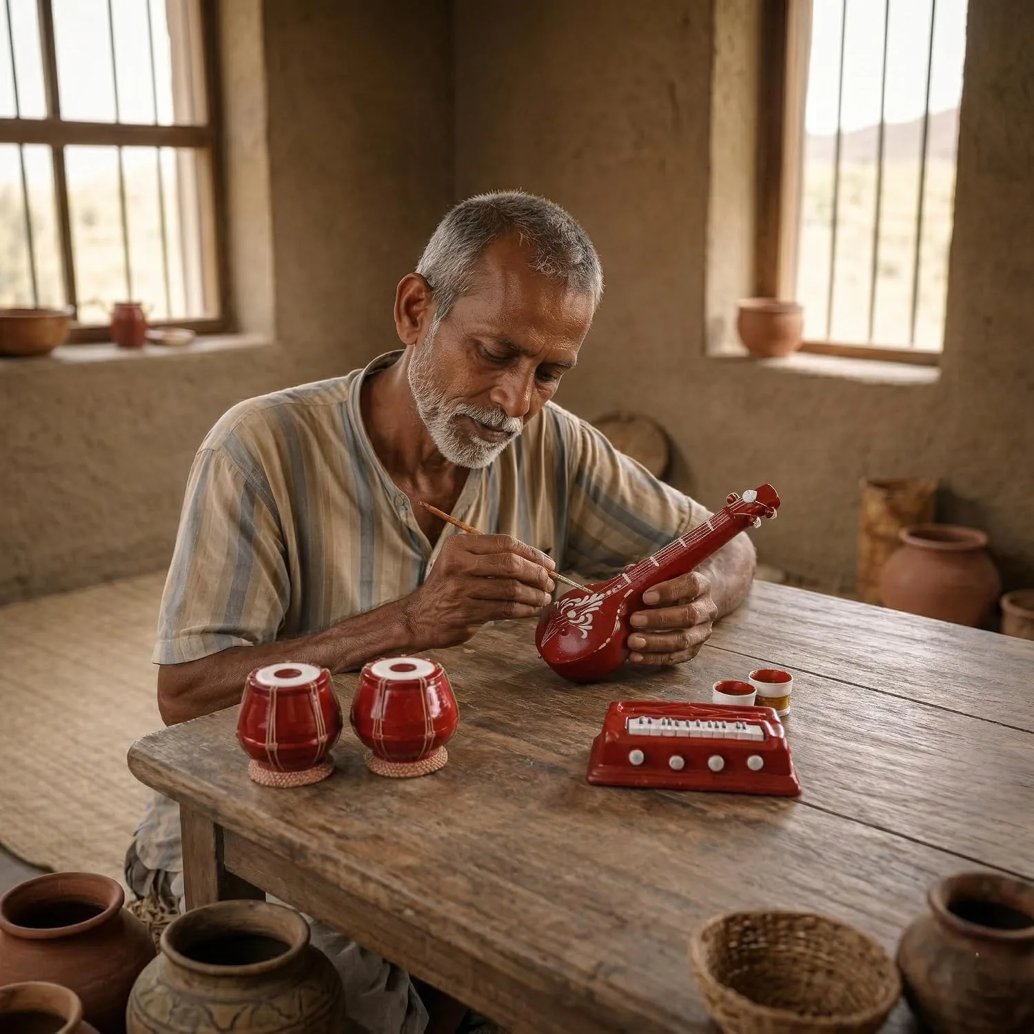 In-Depth Review: best terracotta home decor - Premium Terracotta Clay Miniature Musical Instruments Combo | Handmade Clay Tabla Veena Harmonium Showpi 9 Premium Terracotta Clay Min - view 8