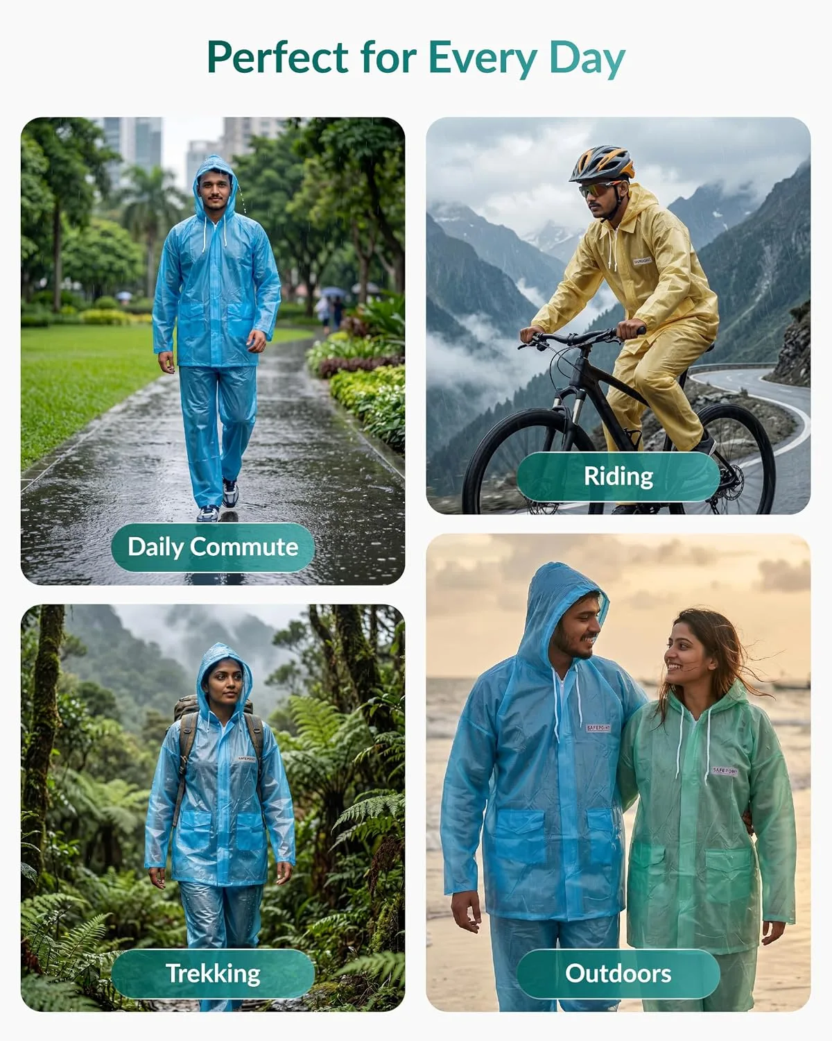 In-Depth Review: best bike rain suit - Destinio Rainsuit Jacket & Pant Set | PVC Waterproof Poncho Raincoat for Men Women | Hooded Full Body Rain 8 best bike rain suit view 6